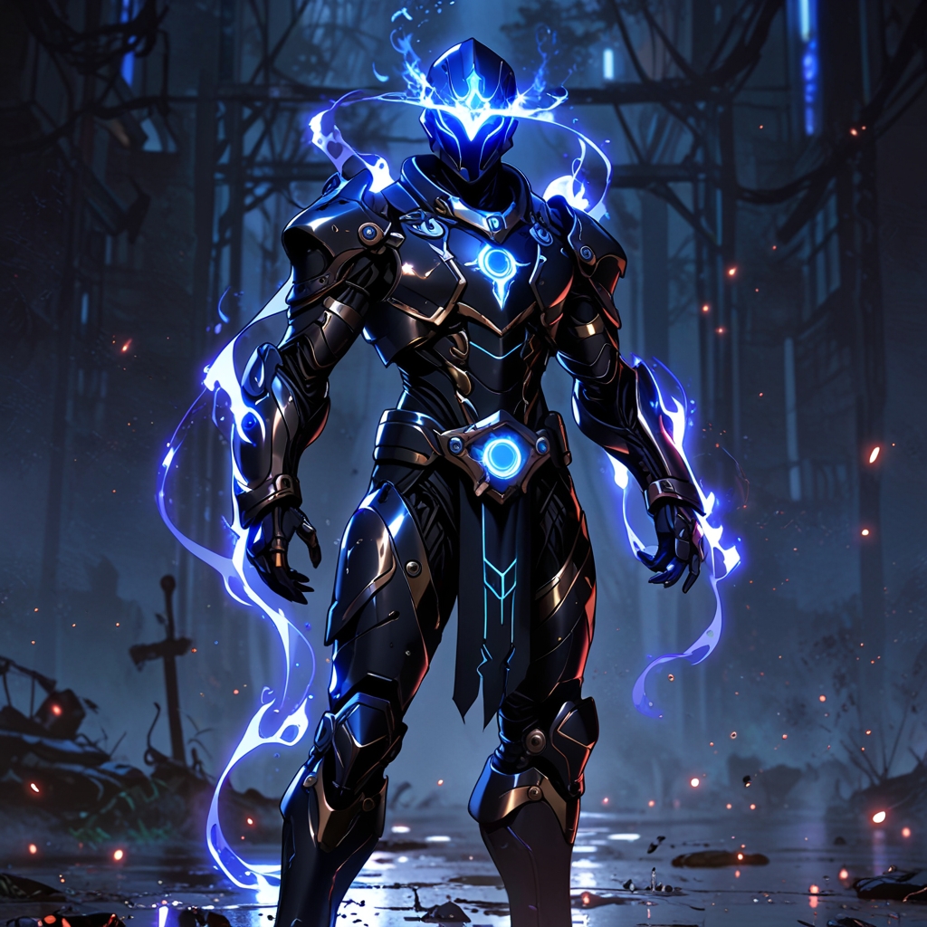 Fantasy knight in sleek magically enhanced suit of armor