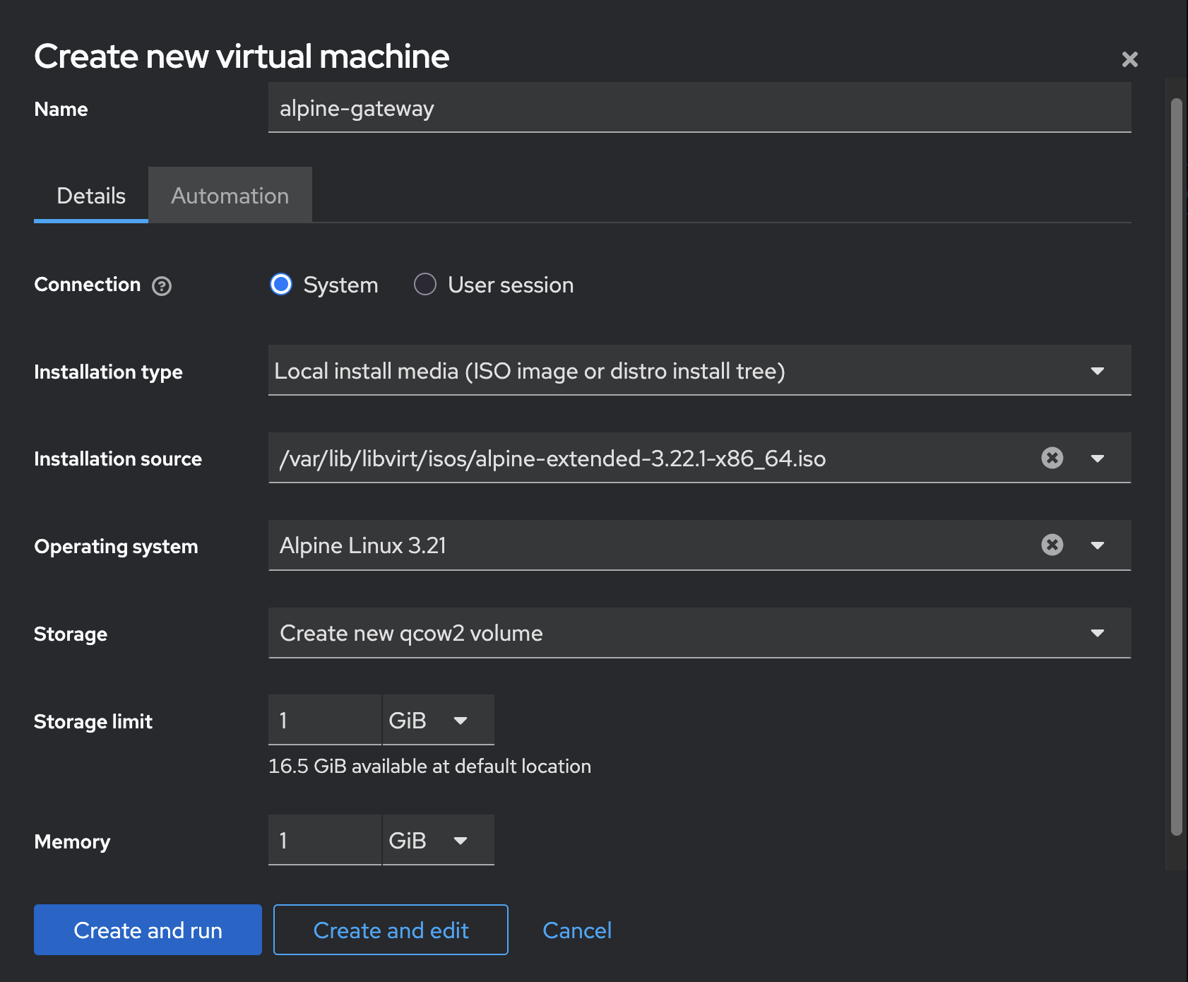 Alpine VM config