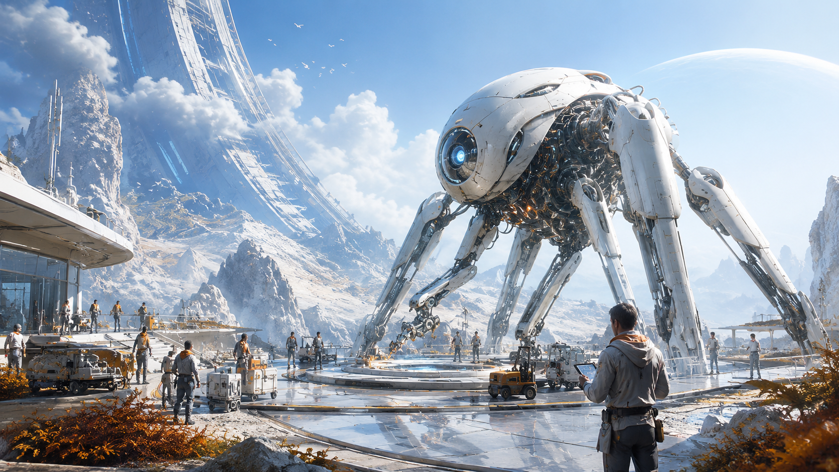 Ancient autonomous machine maintained beside a frontier settlement.